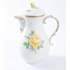 Kaffeekanne, Rose und Vergißmeinnicht, mitte, gelb, Goldrand, V 1,20 l