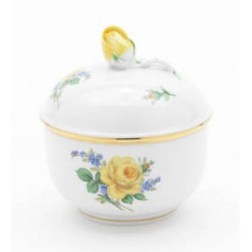Zuckerdose, Rose und Vergißmeinnicht, mitte, gelb, Goldrand, ø 7,5 cm