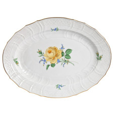 Platte,oval, Rose und Vergi&szlig;meinnicht, mitte, gelb, Goldrand, 42x31 cm