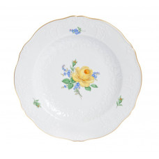 Speiseteller, Rose und Vergißmeinnicht, mitte, gelb, Goldrand, 25 cm