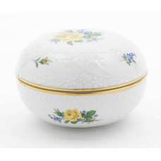 Dose, Rose und Vergißmeinnicht, mitte, gelb, Goldrand, ø 12,5 cm