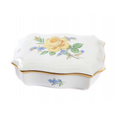 Dose, Rose und Vergißmeinnicht, mitte, gelb, Goldrand, L 10 cm