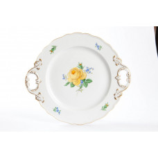 Platte m.H., Rose und Vergi&szlig;meinnicht, mitte, gelb, Goldrand, L 30 cm
