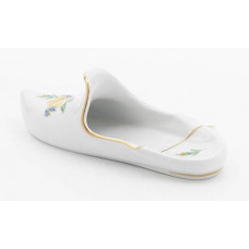 Pantoffel rechts, Rose und Vergißmeinnicht, mitte, gelb, Goldrand, L 17 cm