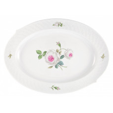 Platte, oval, Rosenmalerei, Wei&szlig;e Rose, vielbl&auml;ttrig, purpur Kern, bunt, wei&szlig;er Rand, L 39 cm