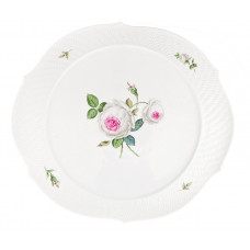 Tortenplatte, Rosenmalerei, Weiße Rose, vielblättrig, purpur Kern, bunt, weißer Rand, ø 38,5 cm