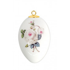 Miniatur-Ei, Rosenmalerei, Wei&szlig;e Rose, vielbl&auml;ttrig, purpur Kern, bunt, wei&szlig;er Rand, H 4,5 cm