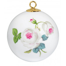 Kugel, Rosenmalerei, Weiße Rose, vielblättrig, purpur Kern, bunt, weißer Rand, ø 5 cm