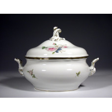 Terrine, oval mit Schnörkel, Weiße Rose mit Purpurkern, Goldrand, V 2,50 l