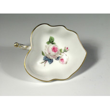 Salzgef&auml;&szlig;, Wei&szlig;e Rose mit Purpurkern, Goldrand, L 8 cm