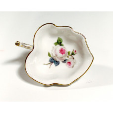 Salzgef&auml;&szlig;, Wei&szlig;e Rose mit Purpurkern, Goldrand, L 10 cm