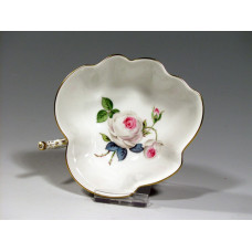 Salzgef&auml;&szlig;, Wei&szlig;e Rose mit Purpurkern, Goldrand, L 12 cm