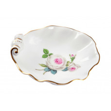 Salzgef&auml;&szlig;, Wei&szlig;e Rose mit Purpurkern, Goldrand, L 9,5 cm