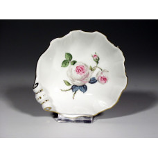 Salzgef&auml;&szlig;, Wei&szlig;e Rose mit Purpurkern, Goldrand, L 11 cm