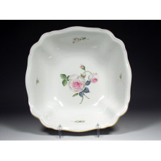 Sch&uuml;ssel, eckig, Wei&szlig;e Rose mit Purpurkern, Goldrand, L 26 cm