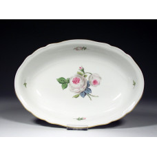 Beilageschale oval, Weiße Rose mit Purpurkern, Goldrand, L 25 cm