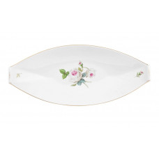 Beilageschale oval, Weiße Rose mit Purpurkern, Goldrand, L 33 cm