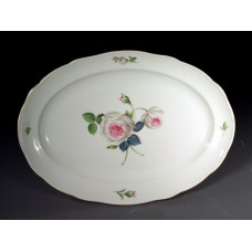 Platte, oval, Wei&szlig;e Rose mit Purpurkern, Goldrand, L 42 cm