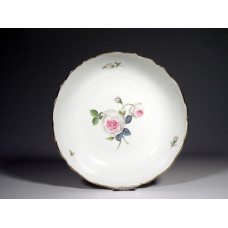 Beilageschale rund, Weiße Rose mit Purpurkern, Goldrand, ø 25 cm