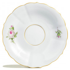 Untertasse zu 00633 u.00653, Weiße Rose mit Purpurkern, Goldrand