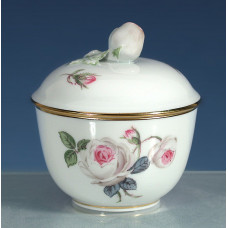 Zuckerdose, Weiße Rose mit Purpurkern, Goldrand, ø 6 cm