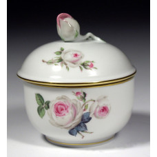 Zuckerdose, Weiße Rose mit Purpurkern, Goldrand, ø 7,5 cm