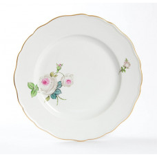 Teller m.H. (o.M. 00479), Weiße Rose mit Purpurkern, Goldrand, ø 28 cm
