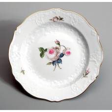 Teller, Weiße Rose mit Purpurkern, Goldrand, 18 cm