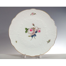 Tortenplatte rund, Weiße Rose mit Purpurkern, Goldrand, Ø 32 cm