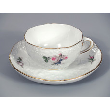 Teetasse m.U., Weiße Rose mit Purpurkern, Goldrand, 0,11 l