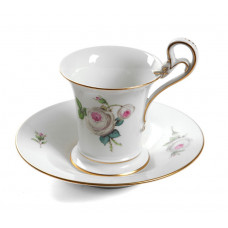 Kaffeetasse m.U., Weiße Rose mit Purpurkern, Goldrand, 0,09 l