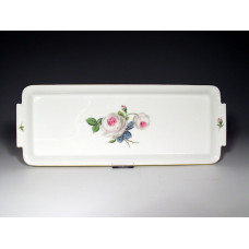 Platte,rechteck., Wei&szlig;e Rose mit Purpurkern, Goldrand, L 39 cm