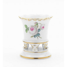 Vase, Weiße Rose mit Purpurkern, Goldrand, H 8,5 cm