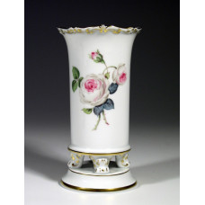 Vase, Weiße Rose mit Purpurkern, Goldrand, H 14 cm