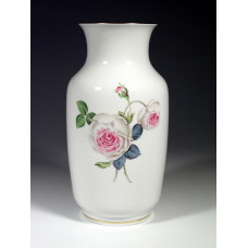 Vase, Weiße Rose mit Purpurkern, Goldrand, H 30 cm