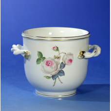 Blumentopf, Weiße Rose mit Purpurkern, Goldrand, H 11 cm