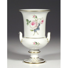 Vase, Weiße Rose mit Purpurkern, Goldrand, H 14 cm