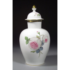 Vase, Weiße Rose mit Purpurkern, Goldrand, H 23 cm