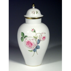 Vase, Weiße Rose mit Purpurkern, Goldrand, H 24,5 cm