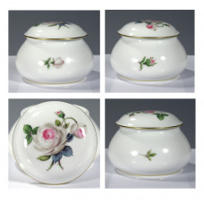 Dose, Weiße Rose mit Purpurkern, Goldrand, ø 7 cm