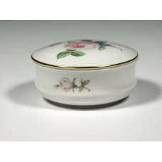 Dose, Weiße Rose mit Purpurkern, Goldrand, ø 7 cm