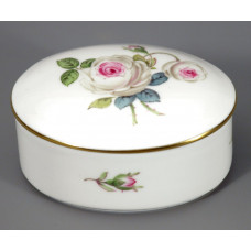 Dose, Weiße Rose mit Purpurkern, Goldrand, L 7 cm