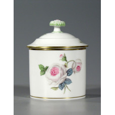 Zuckerdose, Weiße Rose mit Purpurkern, Goldrand, ø 8 cm