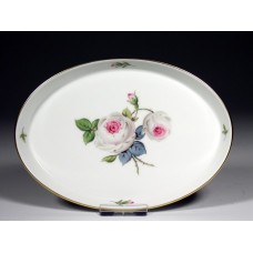 Platte, oval, Wei&szlig;e Rose mit Purpurkern, Goldrand, L 18 cm