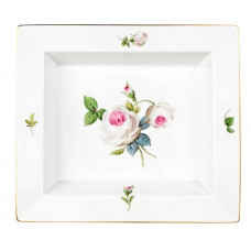 Vide-poche groß, Weiße Rose mit Purpurkern, Goldrand, 21 x 18,5 cm