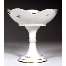 Schale auf Fu&szlig;, Wei&szlig;e Rose mit Purpurkern, Goldrand, H 15 cm