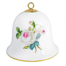Miniatur-Glocke, Weiße Rose mit Purpurkern, Goldrand, H 5 cm