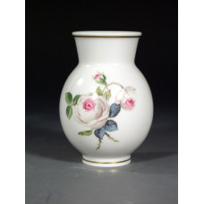 Vase, Weiße Rose, vielblättrig, purpur Kern, bunt, Goldfaden bzw. Goldreifen, H 8,5 cm