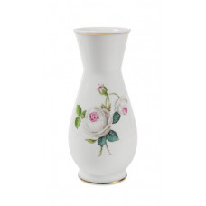 Vase, Weiße Rose, vielblättrig, purpur Kern, bunt, Goldfaden bzw. Goldreifen, H 16,5 cm