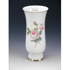 Vase, Weiße Rose, vielblättrig, purpur Kern, bunt, Goldfaden bzw. Goldreifen, H 20 cm
